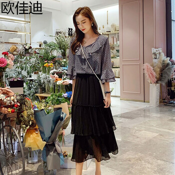 歐佳迪 圓點(diǎn) 抽褶，波點(diǎn) 連衣裙