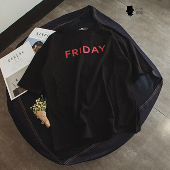 嘉曄（JIAYE） 3D，圓環(huán)，卷袖，毛領(lǐng)，前短后長(cháng) 短袖 T恤 女 圓領(lǐng)