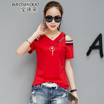寶詩(shī)朵（BAOSHIDUO） 拼接 短袖 T恤 女 圓領(lǐng)