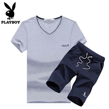 花花公子（PLAYBOY） 短袖 男士T恤 灰藍 