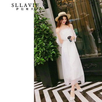 薩拉維夫（SLLAVIF） 純色 荷葉邊，露背，綁帶，木耳邊，紗網 連衣裙