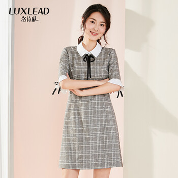 洛詩琳（LUXLEAD） 格子 拼接，格子，拉鏈，蝴蝶結(jié) 連衣裙