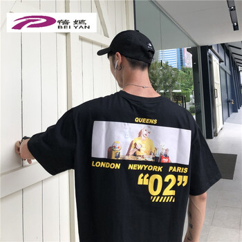蓓嫣 五分袖 男士T恤 T602短T02 黑色 