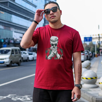 傲信鳥(niǎo) 短袖 男士T恤 眼睛男酒紅 XL，4XL，5XL，L，XXL，M，XXXL