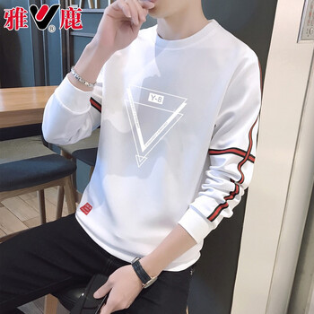 雅鹿 長袖 男士T恤 1803#【白色 無絨款】 