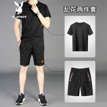 花花公子（PLAYBOY） 短袖 男士T恤 亂花短袖短褲 
