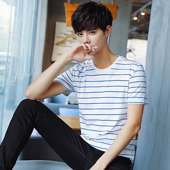 馬丁里歐 短袖 男士T恤 藍條紋 