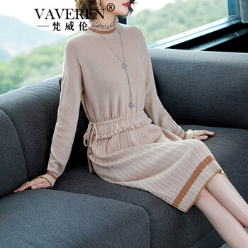 梵威倫（VAVEREN） 純色 拼接，褶皺 連衣裙