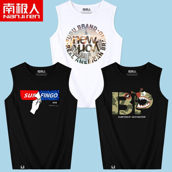 南極人（Nanjiren） 無(wú)袖 男士T恤 白/時(shí)尚紐約  黑/手撕GO  黑/戰(zhàn)斗機(jī) 