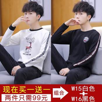兩岸花（Lianganhua） 長袖 男士T恤 W15白色+W16黑色 