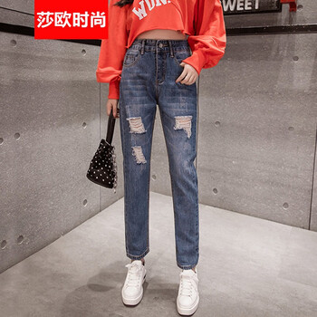 莎歐時尚 高腰 直筒褲 女 九分褲 牛仔褲