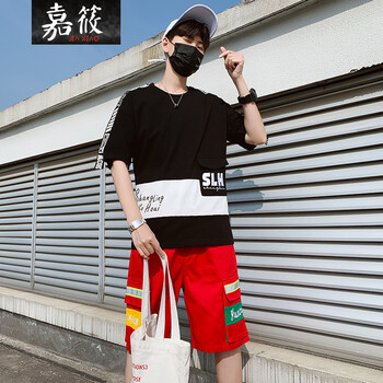 嘉筱 短袖 男士T恤 黑紅 