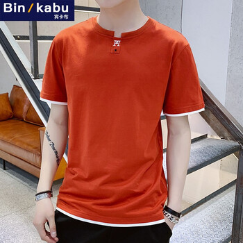 賓卡布（BINKABU） 短袖 男士T恤 磚紅 