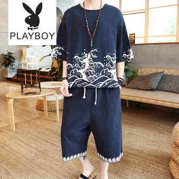 花花公子（PLAYBOY） 短袖 男士T恤 A005藍(lán)色 