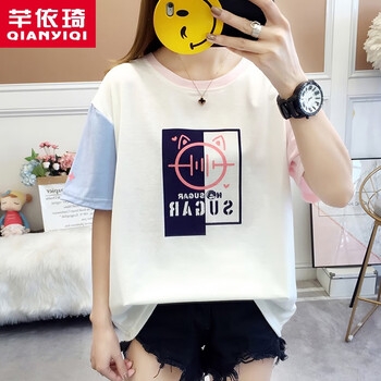 芊依琦（QIANYIQI） 印花，貼布 短袖 T恤 女 圓領(lǐng)