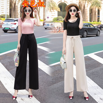 安邑奴 高腰 闊腿褲 女 九分褲 休閑褲