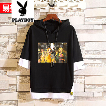 花花公子（PLAYBOY） 短袖 男士T恤 18889款黑色 