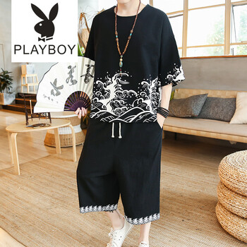 花花公子（PLAYBOY） 短袖 男士T恤 A005黑色 