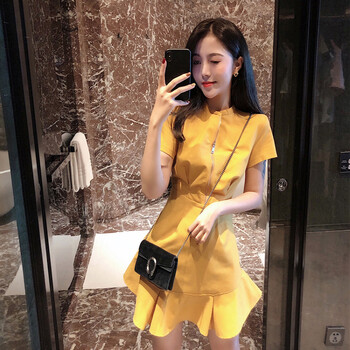 miss nitaly 純色 荷葉邊，拉鏈 連衣裙