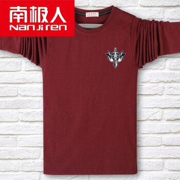 南極人 長(zhǎng)袖 男士T恤 酒紅色狼 加大
