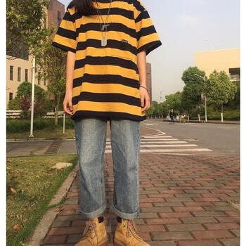 雨林鯊魚（YULINSHAYU） 短袖 男士T恤 黃色條紋現(xiàn)貨 