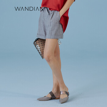 婉甸服飾（WANDIAN） 高腰 直筒褲 女 短褲 休閑褲