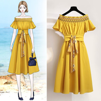 一字露肩連衣裙，打造浪漫女神