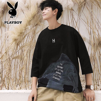 花花公子（PLAYBOY） 七分袖 男士T恤 793黑色 