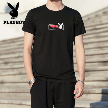花花公子（PLAYBOY） 短袖 男士T恤 1919T黑色 