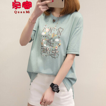 泉蜜（QuanMi） 不對稱 短袖 T恤 女 圓領(lǐng)