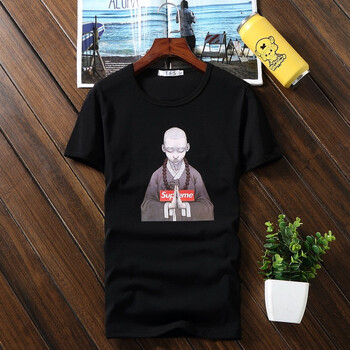 瑾天 短袖 男士T恤 小和尚-黑色 