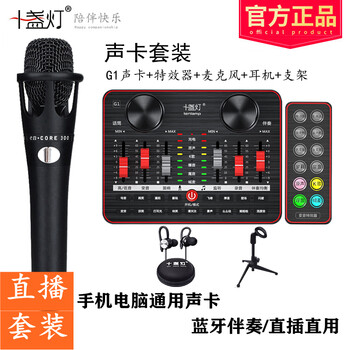 十盞燈  手持 麥克風 聲卡套裝G1-E300【藍牙版】+耳機+桌面麥架