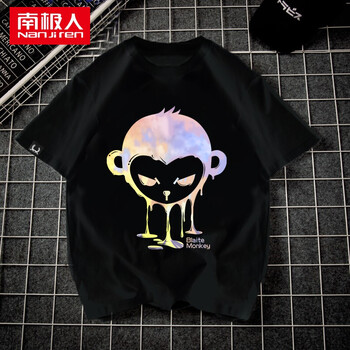 南極人（Nan Ji ren） 短袖 男士T恤 黑色-水彩猴 