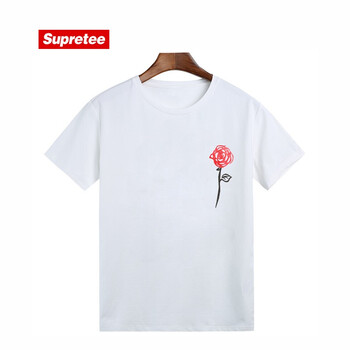 supretee 短袖 男士T恤 白色玫瑰花胸標 