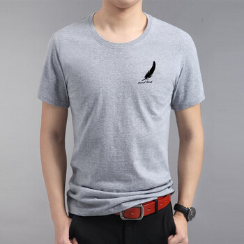 K L B ZHE 短袖 男士T恤 小羽毛灰色 S，XL，4XL，5XL，L，XXXL，M，XXL