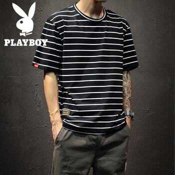 花花公子（PLAYBOY） 短袖 男士T恤 黑色T122 