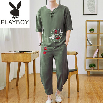 花花公子（PLAYBOY ESTABLISHED 1953） 短袖 男士T恤 M13綠色 