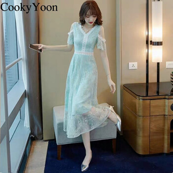 CookyYoon 純色 拼接，鏤空，印花，帶帽，蕾絲 連衣裙