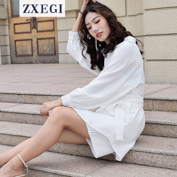 ZXEGI 純色 多口袋，蝴蝶結(jié) 連衣裙