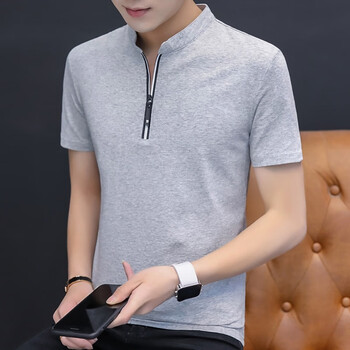 爾康新 短袖 男士T恤 立領(lǐng)灰色T119 