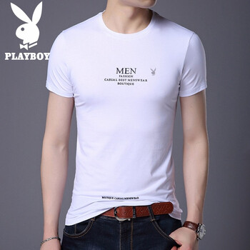 花花公子（PLAYBOY） 五分袖 男士T恤 7103白色短袖款 