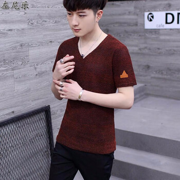 左尼樂 短袖 男士T恤 酒紅色 