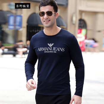 T ARMANI GIREDEARN 長袖 男士T恤 藍色長袖T恤 