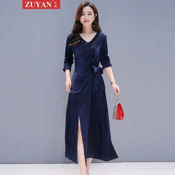 祖燕（ZUYAN） 純色 開(kāi)衩，抽褶 連衣裙