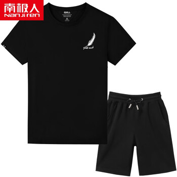 南極人（Nanjiren） 短袖 男士T恤 黑衣/胸標(biāo)羽毛 黑褲/純色 
