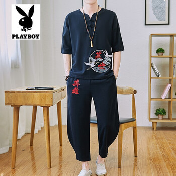 花花公子（PLAYBOY） 短袖 男士T恤 TZ33黑色 