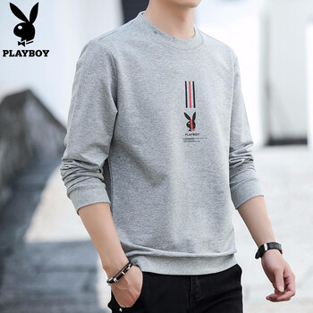 花花公子（PLAYBOY） 長(zhǎng)袖 男士T恤 淺灰色 