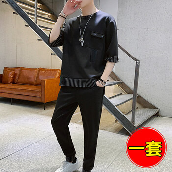 夢迪蔻（MENGDIKOU） 短袖 男士T恤 TZ73黑色一套 