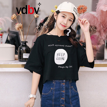vdbv 破洞，不對(duì)稱，印花 短袖 T恤 女 圓領(lǐng)
