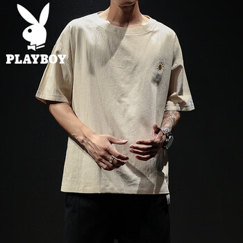 花花公子（PLAYBOY） 短袖 男士T恤 米色T124 